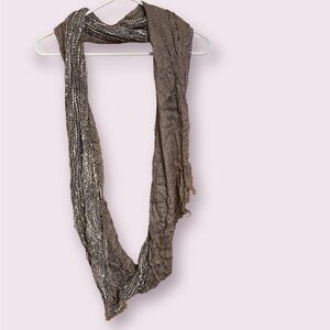 Brown/Gold Infinity Scarf, Two Textures, Fringe